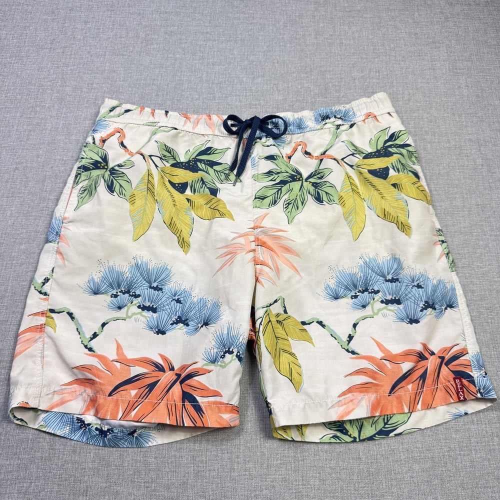 Tommy‎ Bahama Swim Trunks Shorts Mens L White Floral Lined Drawstring Pockets
